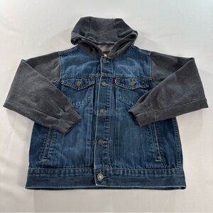 Levi's Strauss & Co Kids Denim Jacket with Hoodie Size M 10-12 Blue And Grey EUC